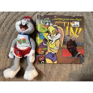 Plush 1996 Space Jam Bugs Bunny Looney Tunes McDonalds Toy Warner W/ Book